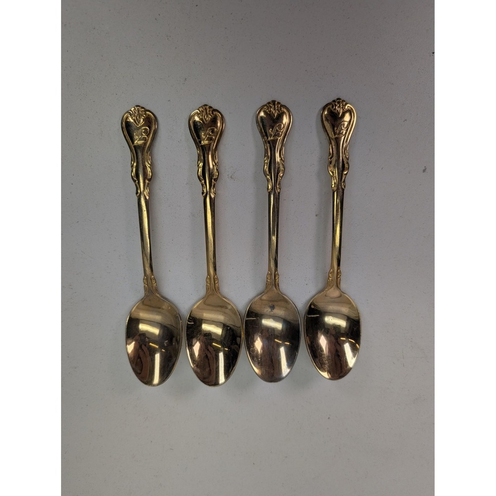 Personally Yours Gold Tone Teaspoons Set‎ Of 4 Baroque Rococo Flatware Spoons